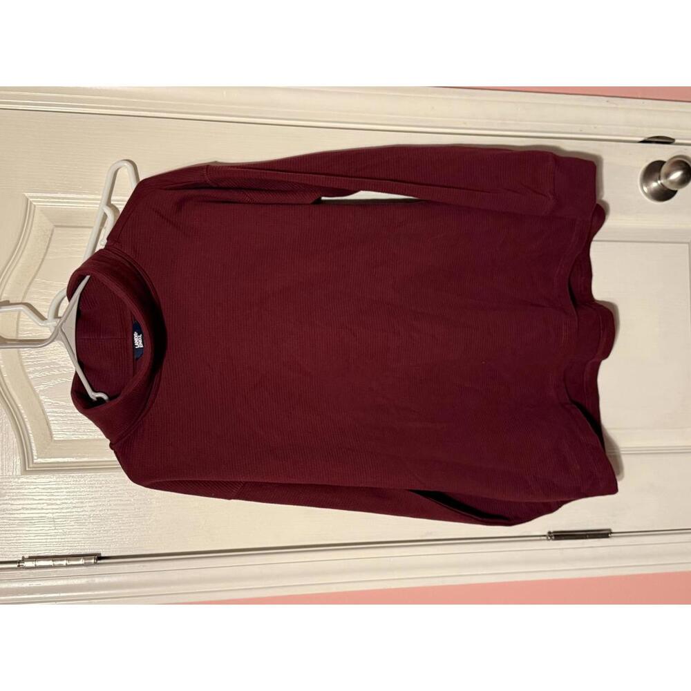 Lands End Mens Large Burgundy Waffle Knit Pullover Sweatshirt Cotton Blend Red